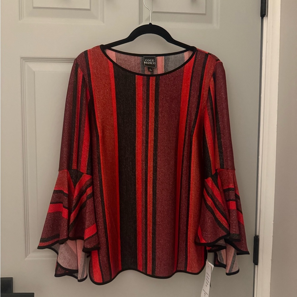 NWT Coco Bianco Striped Bell Sleeve Top – Size M